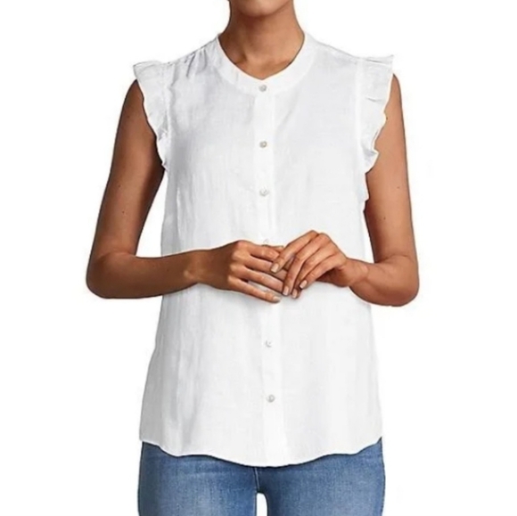 Lilly Pulitzer Tops - Lilly Pulitzer Briette Button Down Top Size Small Resort White 100% Linen Ruffle